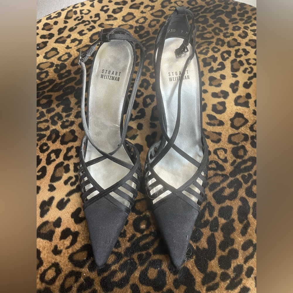 Stuart Weitzman Black Strappy Heels 9.5